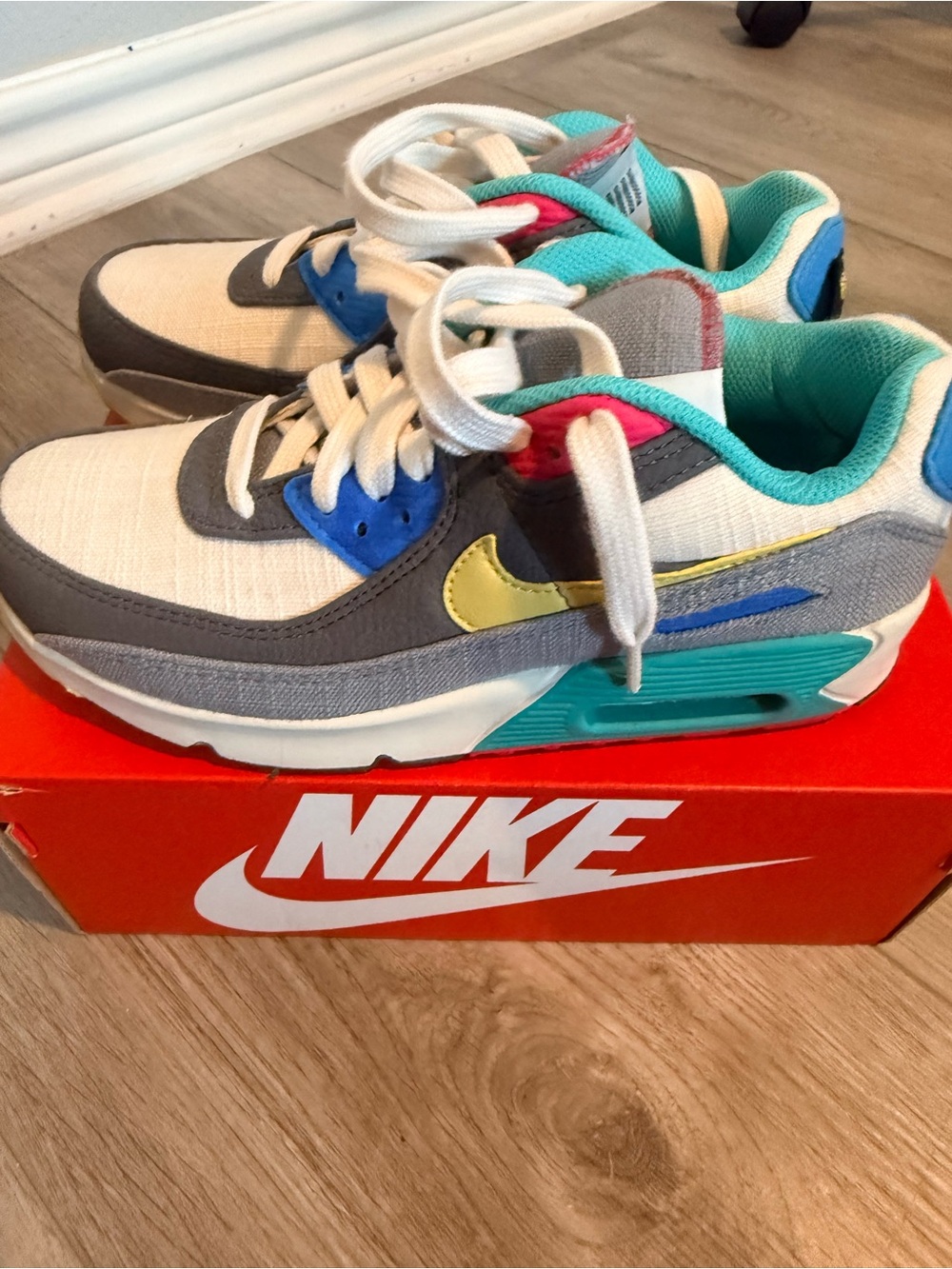 Nike Kids' White/Gray/Teal/Yellow/Pink Retro Runner Sneakers